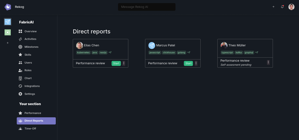 Rekog Direct Reports menu