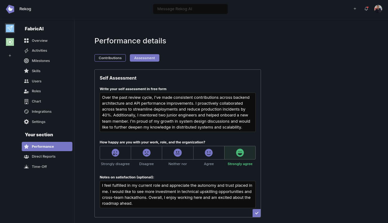 Rekog Performance Review User Assessment